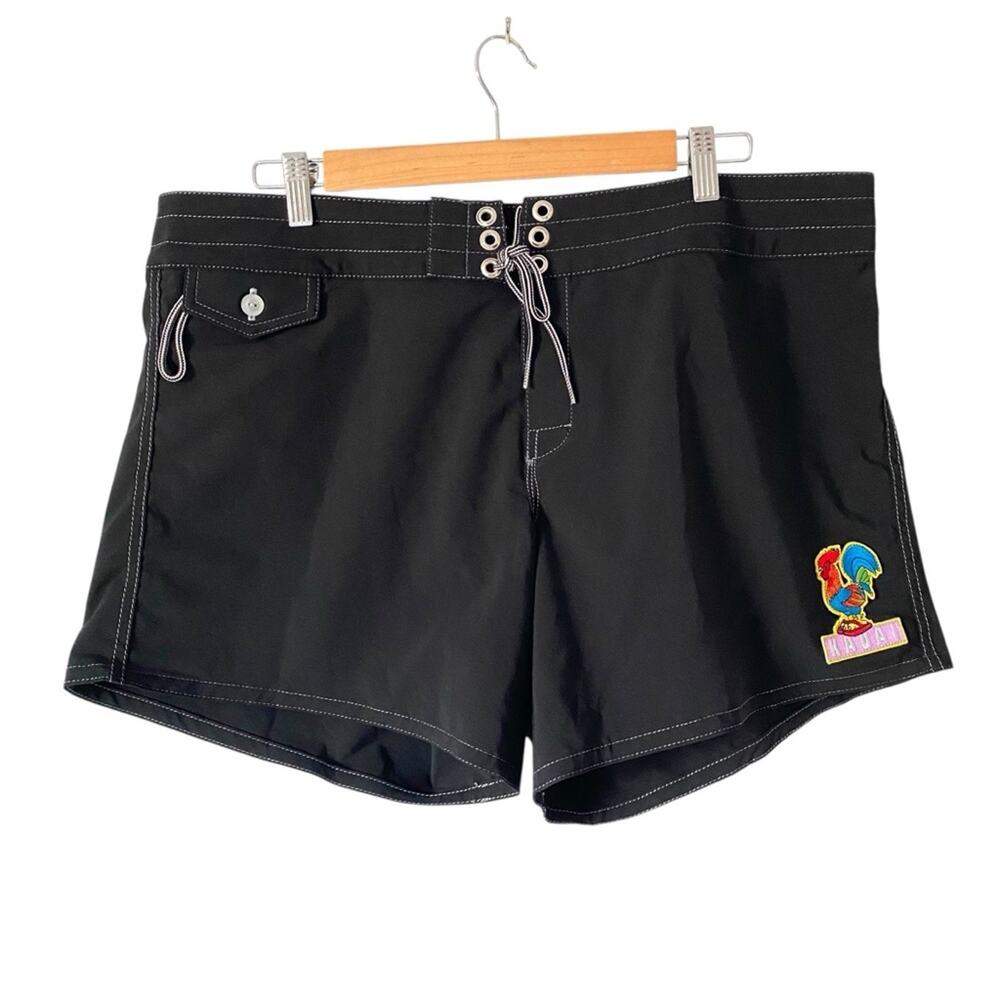 Bird well Beach Britches Black Board shorts Kauai patch size 16
